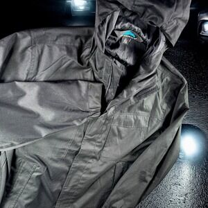 Tri-Mountain Jacket men XL Black Hooded Windbreaker Outerwear Zip Hiking Pockets